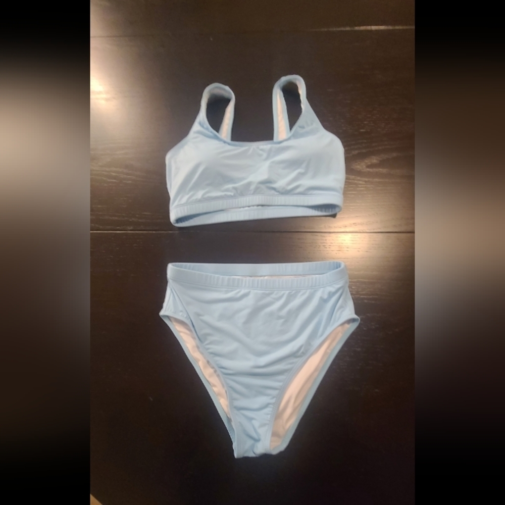 #52- Tempt Me Scoop Neck Sporty Bikini Swimwear Set in Light Blue, Small - Picture 4 of 11